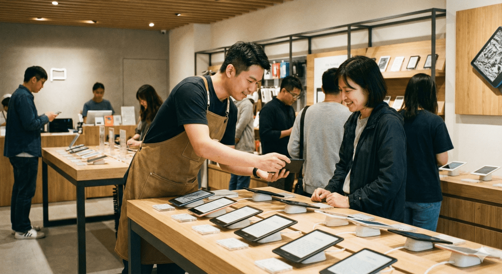 一位專業人員專注地服務顧客,象徵以顧客為中心的「品牌交點」思維